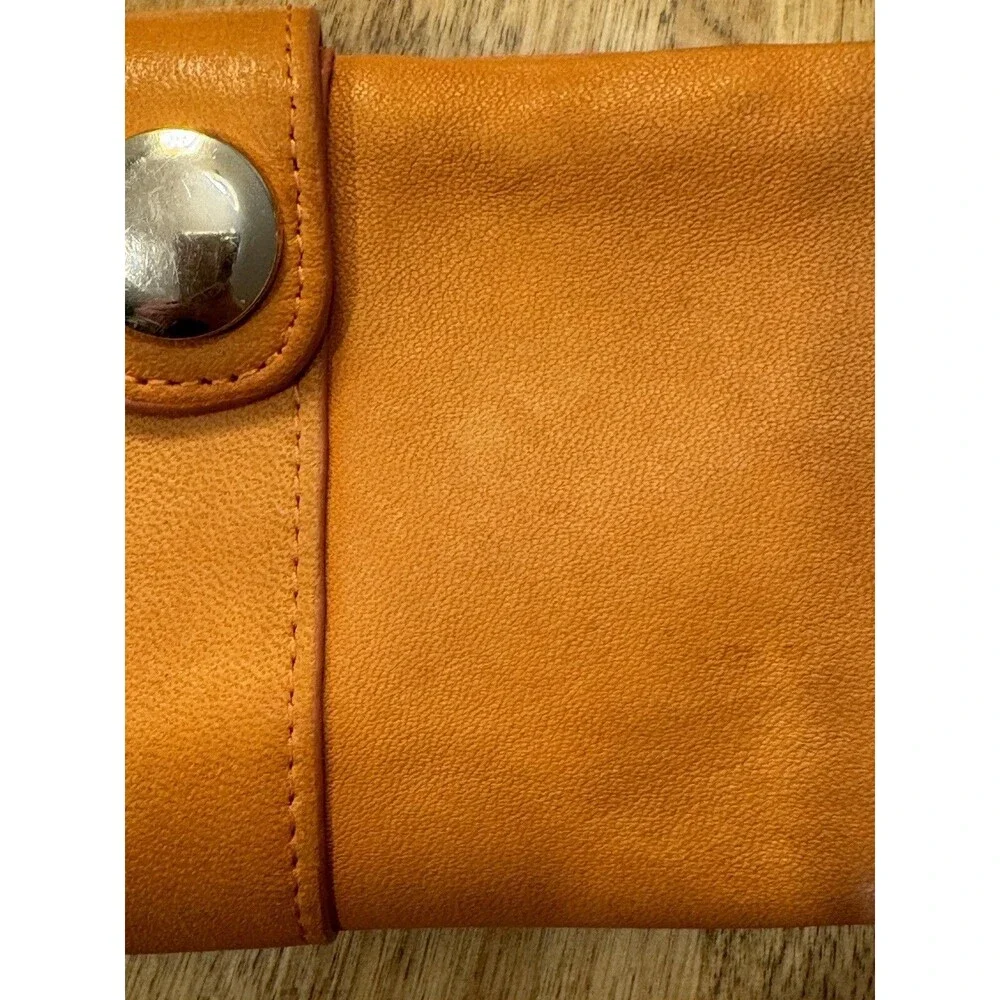 Junior Drake Distressed Orange Soft Leather Long Wallet Gold Hardware READ
